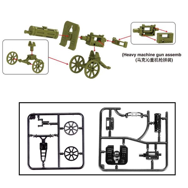 

moc военного ww2 войны пушка гаубица зеленый крупнокалиберный пулемет игрушка строительные блоки для детей соберите блоки мальчики подарки y