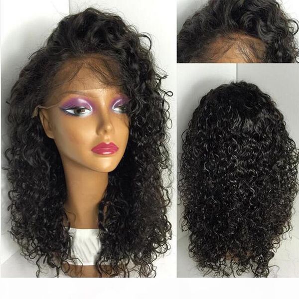 

360 frontal lace wig curly malaysian human hair with baby hair unprocessed virgin malaysian curly full lace virgin hair wigs pre plucked, Black;brown