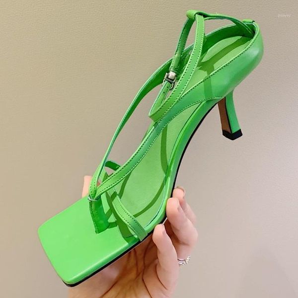 

genuine leather women sandals shoes new fashion 2020 summer high heels black red blue gladiator dress party shoes woman 431