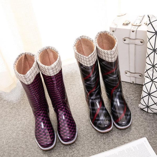 

swyivy rianboots women high boots winter warm waterproof shoes for rain 2020 new tall rain boots with sock women pvc, Black