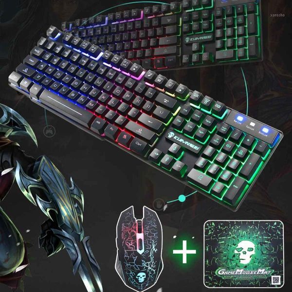 

usb wired ergonomic gaming keyboard set 2400dpi colorful backlight led gaming mouse combo with mouse pad1