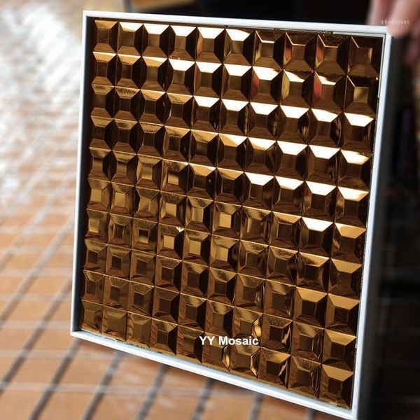 

3d copper 5 bevelled edges diamond mirror mosaic tiles diy bathroom showroom displaying cabinet decorate wall sticker outdoor1