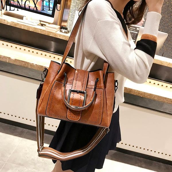 

mengxilu vintage leather big tote handbags rivet pu ladies handle bags wide shoulder strap crossbody bags for women 2020 new