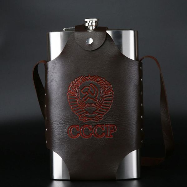 

large capacity 64 oz leather thickening 304 stainless steel proof kettle pot hip flask whiskey wine bottle gifts cccp for alcoho wmtvxs
