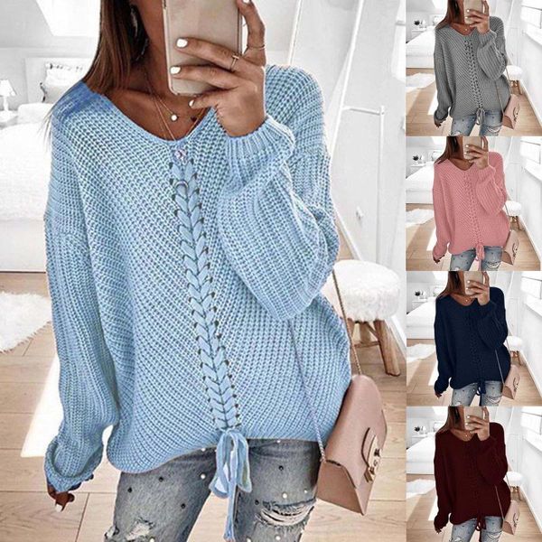 

sweaters for womens fashion solid pullovers long sleeve sweater loose v-neck knitting sweater casual autumn winter pullover, White;black