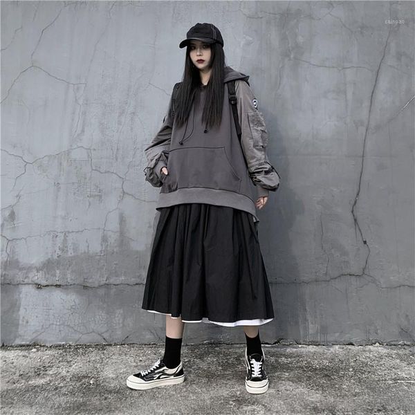 

half skirt mid length spring and autumn ins dark mountain style double side pleated skirt japanese black work dress women fashio1