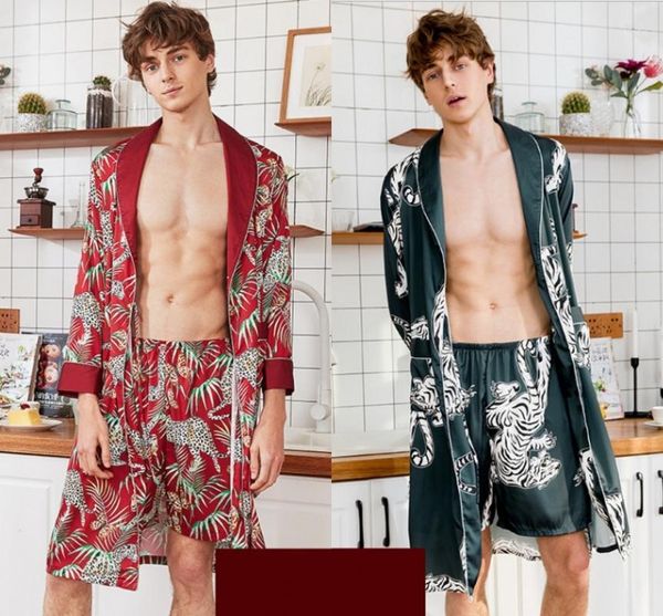 

new arrival satin men's pajamas summer casual home wear animal print shorts loose soft sleepwear bottoms wild style comfortable1, Black;brown