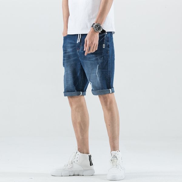 

jeans shorts men's jeans and jeansshorts and jeanscapris loose casual trend ins trendy straight breeches korean version versatile pants, Blue