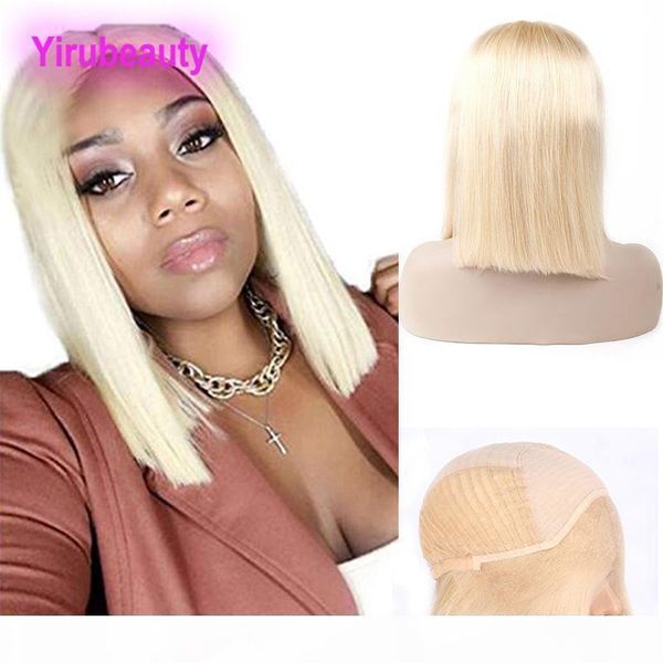 

indian human hair products 12-18inch 13x4 bob hair lace front wigs 613# blonde remy hair wigs 613 color lace front yiirubeauty, Black;brown