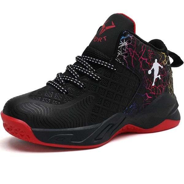 

brand boys basketball non-slip leather kids sneakers children warm sport shoes boy child trainer basket shoe high hot, Black