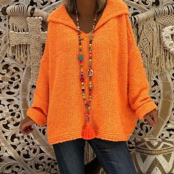 

autumn winter orange knitted hooded sweater women casual solid long sleeve plus size pullover fluffy sweater ladies sweaters1, White;black