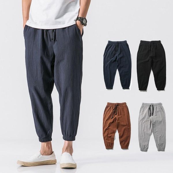 

2018 mens cotton linen beam foot ankle length harem pants fashion casual pencil pants plus size m-6xl sweatpants1, Black
