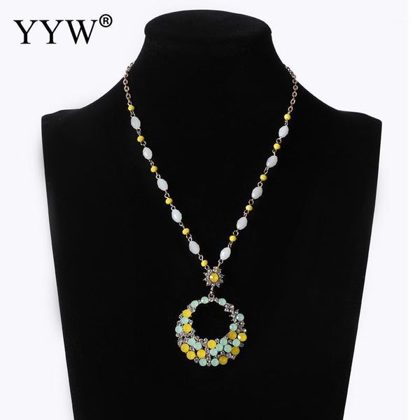 

new trendy 19.6inch zinc alloy jewelry necklace donut plated crystal colorful beads 45mm women necklace pendant birthday gifts1, Silver
