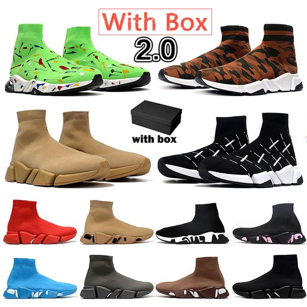 

[with box] speed 2.0 designer mens sock shoes womens winter knit snow boots graffiti sole designers triple black colorful camouflage green b, White;red