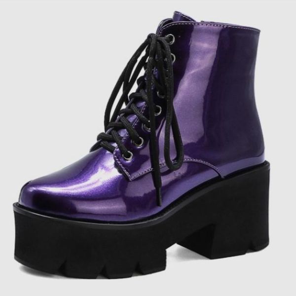 

fanyuan platform keep warm ankle boots lace up zipper autumn winter women shoes round toe square heel short boots size 32-43, Black