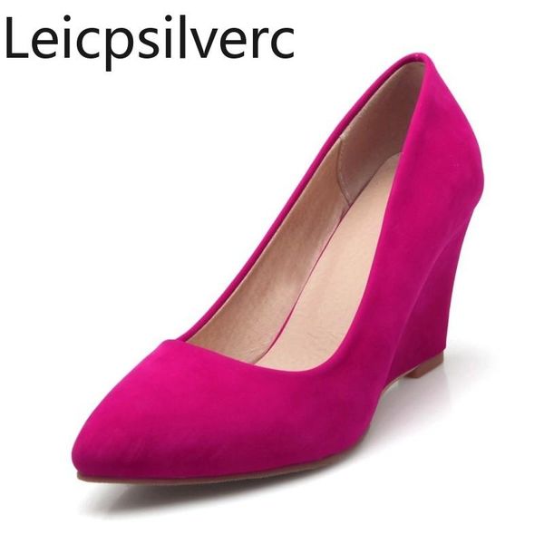 

dress shoes pumps spring summer fashion shallow mouth pointed suede wedge big size women's single plus 31-43, Black