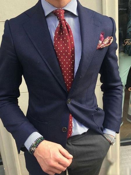 

anniebritney navy 2 piece slim fit men suit with grey stripe pants custom skinny groom wedding tuxedo prom wedding men suit set1, White;black