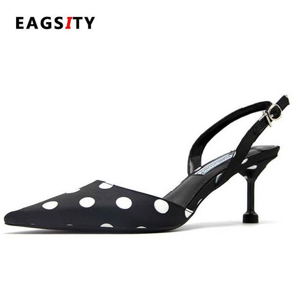 

eagsity slingback women shoes polka dot pumps kitten heels pointed toe slingback ladies shoes dancing wedding party dress, Black
