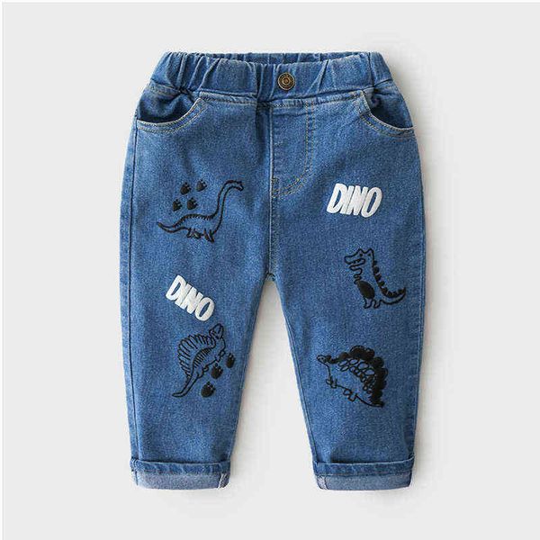 

baby boys jeans new 2021 spring autumn kid's clothing toddler child cartoon pattern elastic trousers causal long pants for boy 9 g1220, Blue
