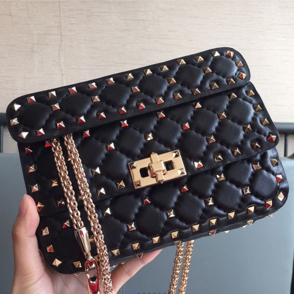 

chain crossbody bag rivet pack wallets purses gold nails series sheepskin genuine leather women luxurys handbags shoulder bag