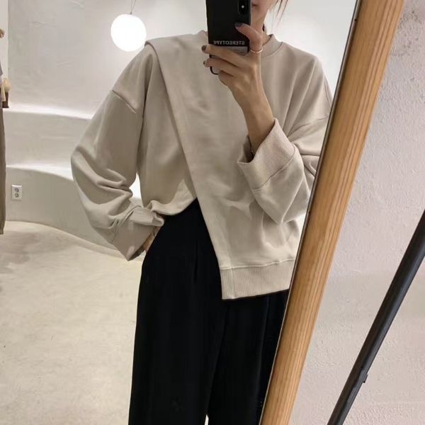 

осень 2020 новые корейский шикарный дизайн внешние нерегулярные шеи крест экипажа потерять осень 2020 нового корейского шикарного дизайн сти, Black