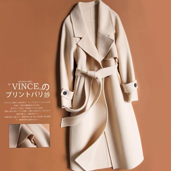 

autumn and winter wear new double faced wool coat women's medium long woolen coat suit collar woolen windbreaker, Black