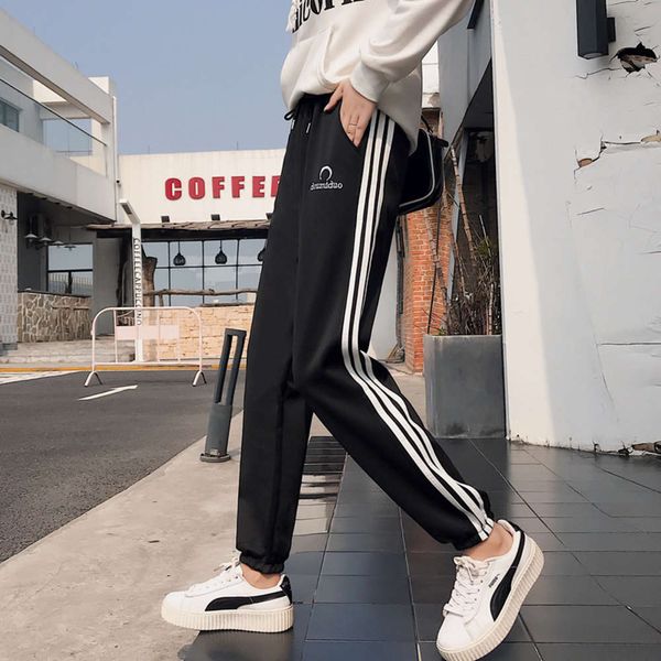 

women's loose legged sports spring autumn korean ulzzang fashion students show thin and fashionable harem casual pants, Black;white