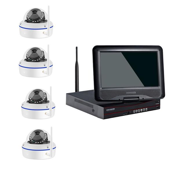 

wireless camera kits 4ch hd 1080p wifi nvr kit with 10.1" lcd 4pcs 2.0mp indoor ip dome cctv security surveillance system