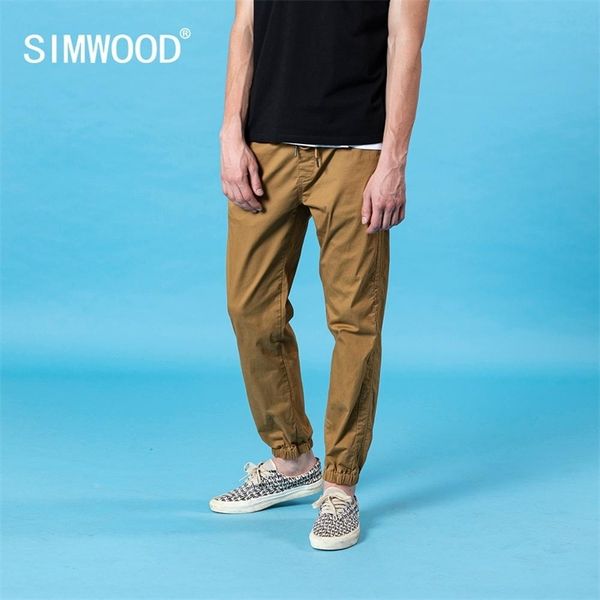 

simwood summer autumn new drawstring pants men enzyme wash track jogger trousers plus size ankle-length pant sj170287 201125, Black