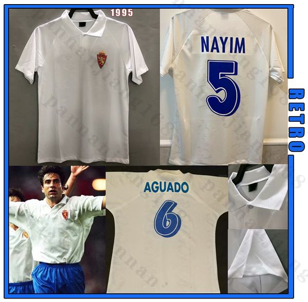 

real zaragoza 1995 retro soccer jersey 95 poyet pardeza nayim higuera vintage classic football shirt, Black;yellow