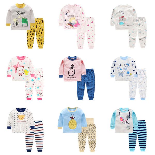 

cartoon kids pajamas sets cotton boys sleepwear suit warm child girl pajamas long sleeve +pants 2pcs children clothing y200704, Blue;red