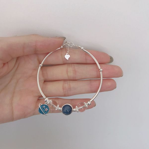 

kyanite white crystal blue planet pendant 925 sterling silver tube bracelet jewelry