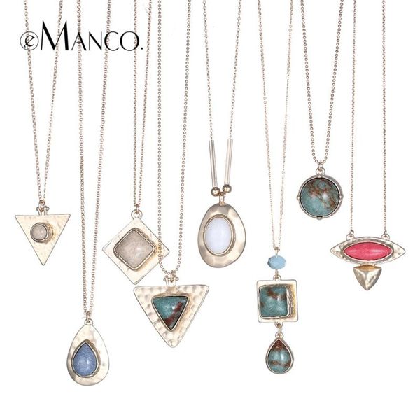 

emanco 8 цвет популярные этнические геометрическая себе ожерелье подвеска женщина природа камень металлические цепей ювелирных изделия, Silver