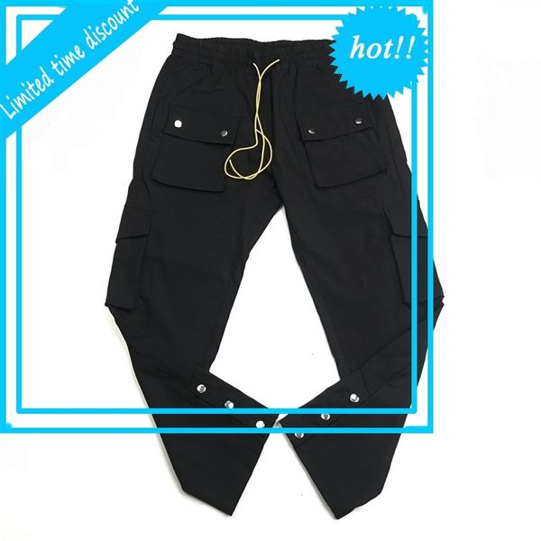 

black nylon snap cargo loose fit jogger track pants eight pockets styling