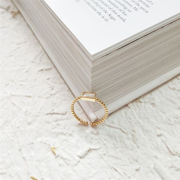 

februaryfrost brand s925 sterling silver ring gold bead square zircon rings for women adjustable size finger ring party jewelry anillos muje, Golden;silver