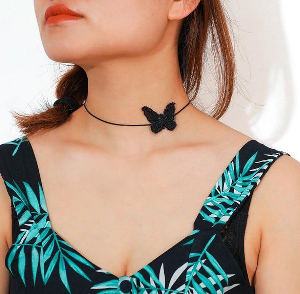 

white / black lace butterfly choker necklace charm jewelry women accessories wholesale, Golden;silver