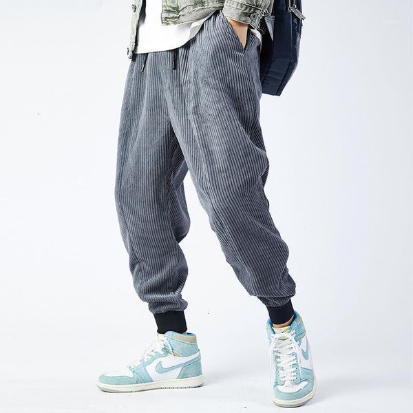 

mrgb men's corduroy harem pants woman casual loose waist trousers autumn winter new man solid color male sweatpants1, Black