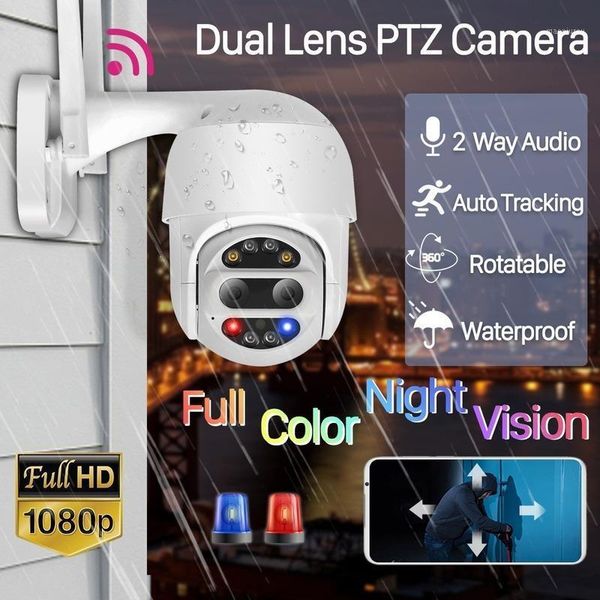 

2020 dual lens 1080p wifi ptz outdoor cctv camera monitor 4x zoom wireless dome auto tracking alarm sound light security camera1