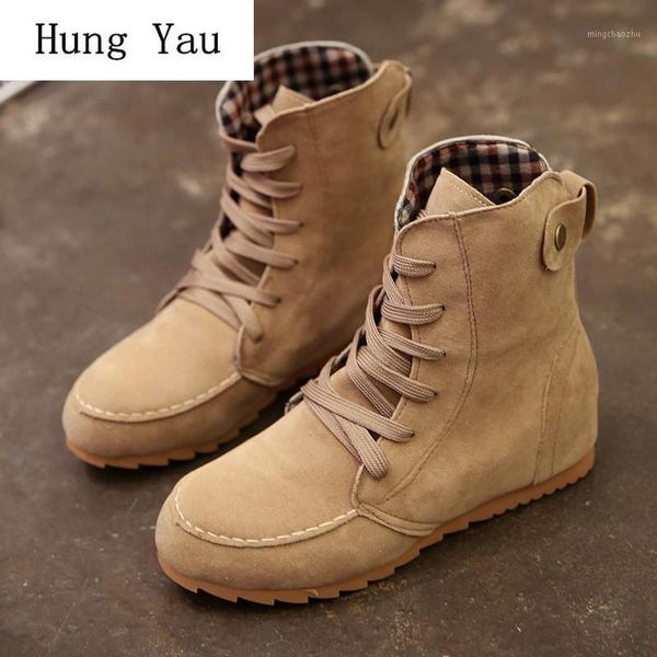 

boots women ankle autumn winter female casual shoes woman flats fashion lace up comfortable platform round toe plus size1, Black