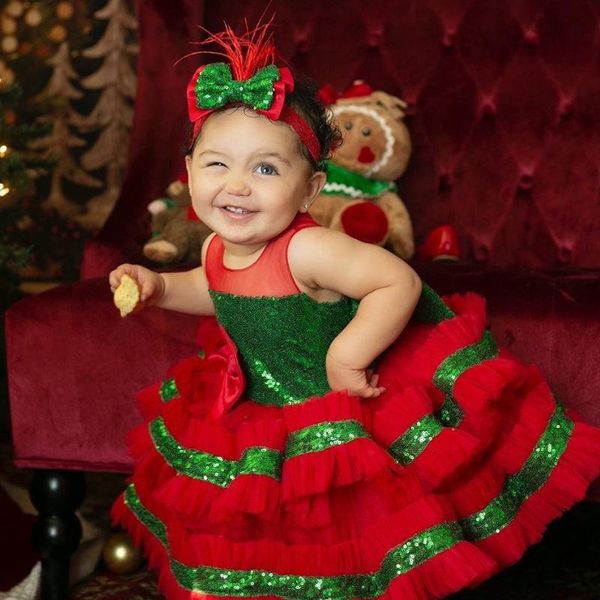 Девушка платья для малышей красный рождественский лук -лук