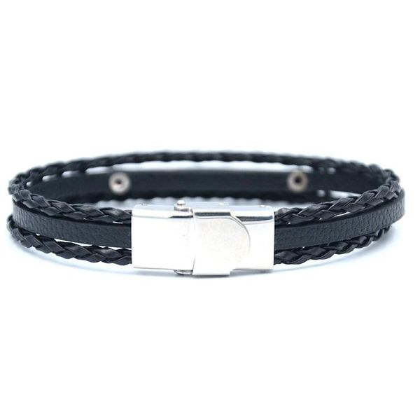 

junwei fashion men's bracelet black cross stainless steel magnetic buckle leather bracelet gifts jllruy