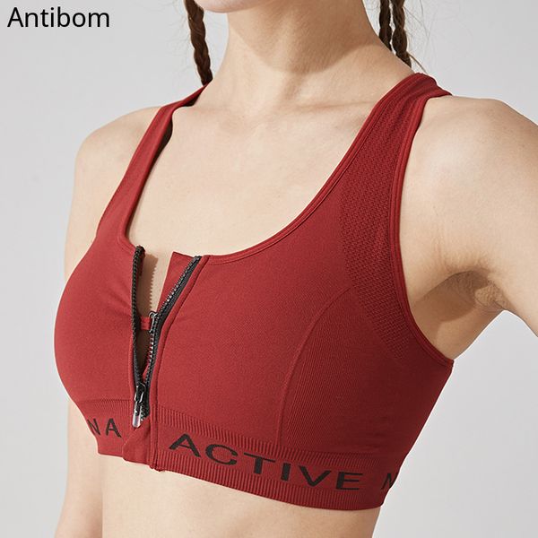 

gym clothing antibom women sport bra zipper shockproof yoga breathable athletic fitness running underwear tank, White;black