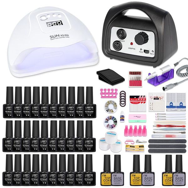 

nail art kits manicure kit lamp dryer gel select 30/20/12/10 color polish set & 35000rpm electric drill tools