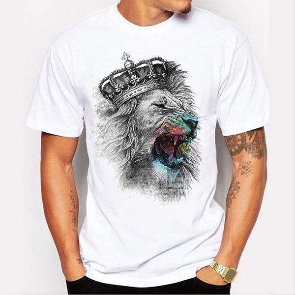 

crown lion 3d white men's fashion animal print casual short sleeve homme harajuku streetwear sport hooded sweatshirt hoodie men t shirt