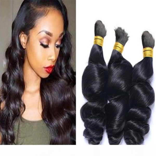 

8a human loose wave for braiding bulk hair brazilian no weft loose curly braiding hair bulk mixed length no attachment, Black