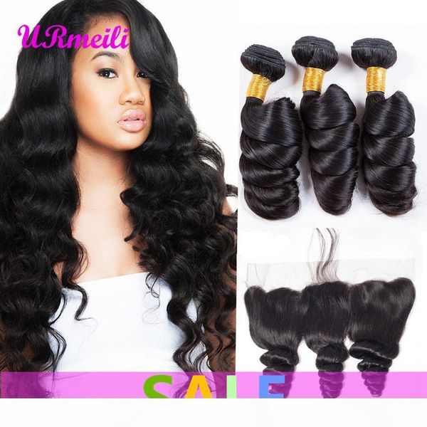 

brazilian loose wave bundle with frontal 3 4bundles virgin human hair loose wave with frontal ear to ear lace frontal closure with bundle, Black;brown