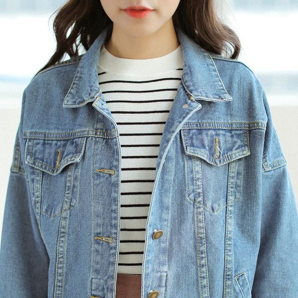 

women's jackets women jean jacket spring academic style fall shoulder sleeve denim ladies loose long ladies1, Black;brown