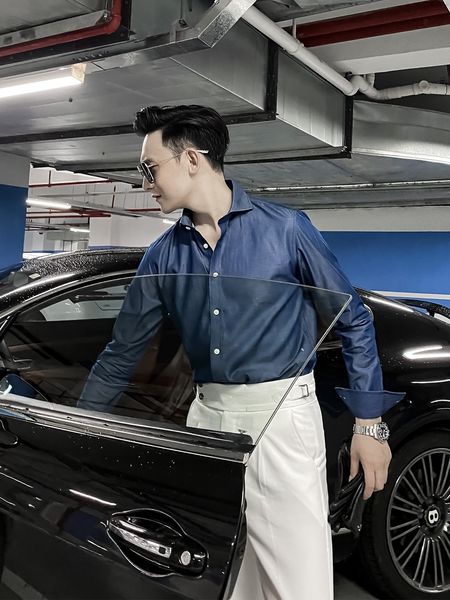 

daio ethan korean design autumn winter solid denim slim one line collar shirt