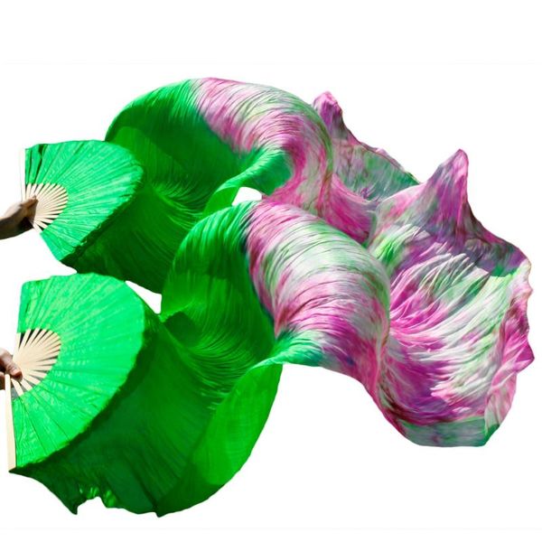 

stage wear wholesale 1pc right fans+1 pc left fans 5 size*0.9m(xx"*35") hand painted belly dance silk fan veil, green color mix, Black;red
