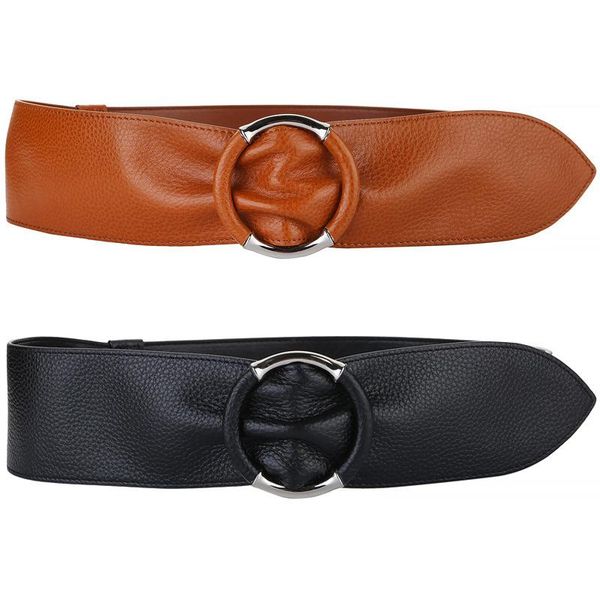 

new 2020 autumn winter women cowskin leather belt black wide belt match dress coat trench, Black;brown